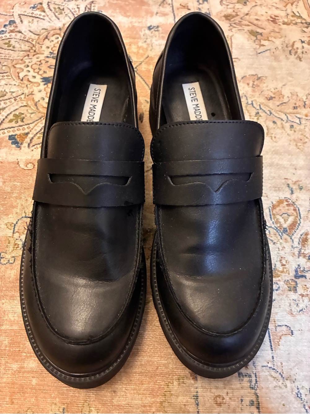 Steve Madden Women’s Black Leather Penny Loafers - 10M